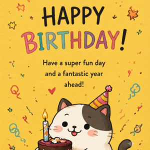 Cute Cat with Birthday Card