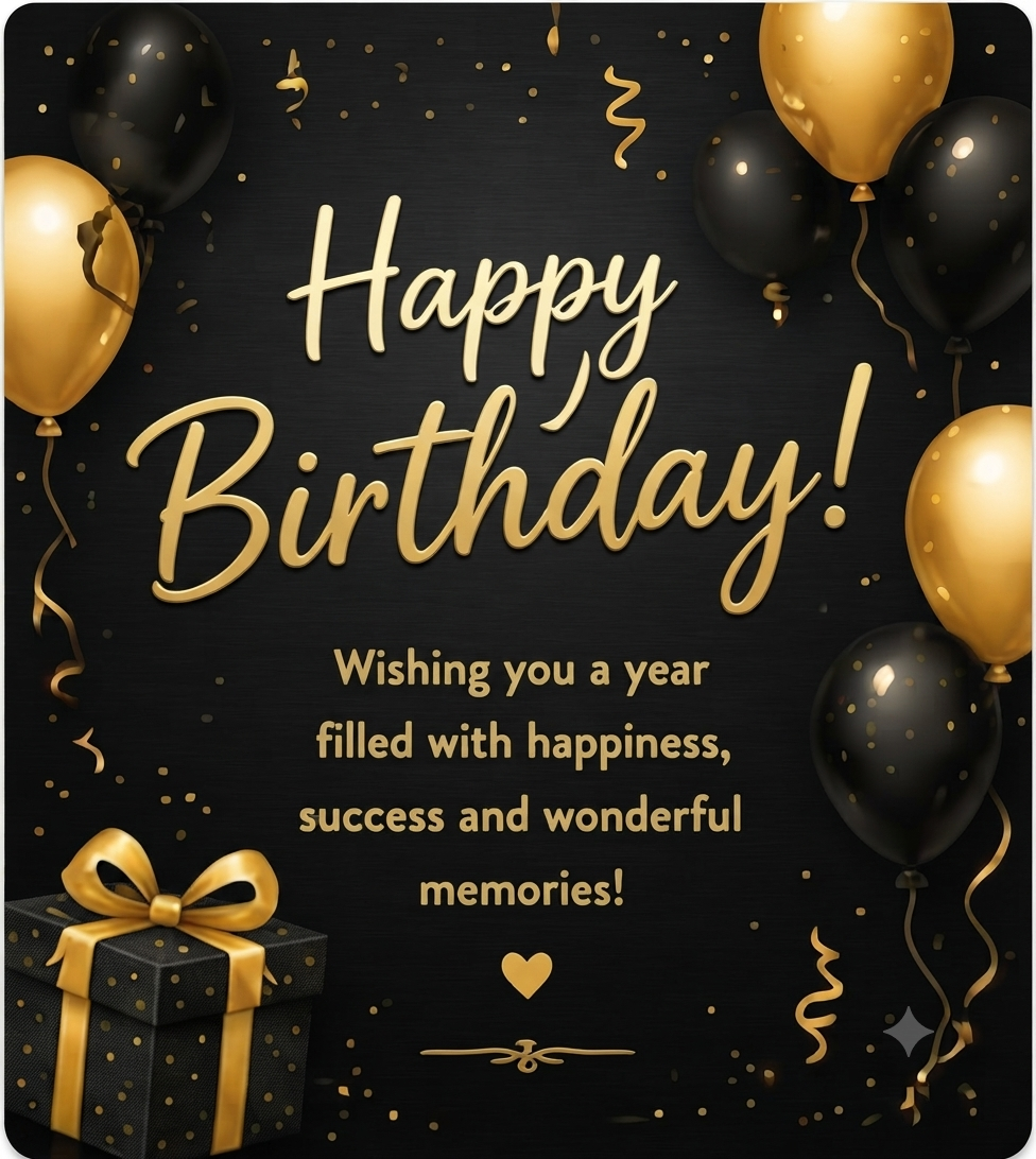 Luxury Black & Gold Birthday Greeting Card
