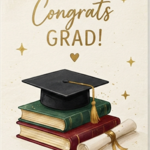 Graduation Cap & Books Card
