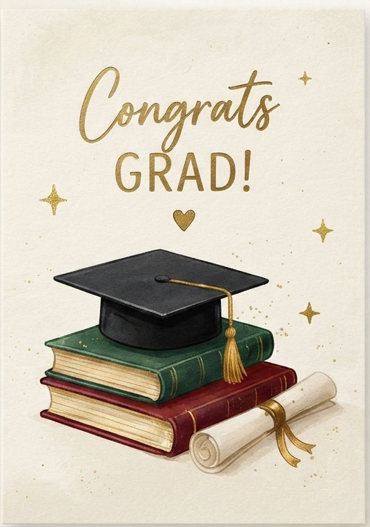 Graduation Cap & Books Card