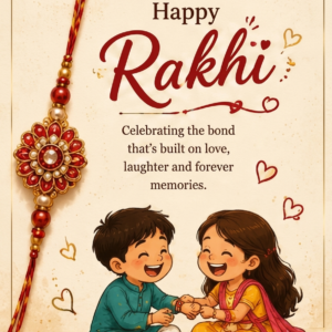 Cute Sibling Illustration Rakhi Card