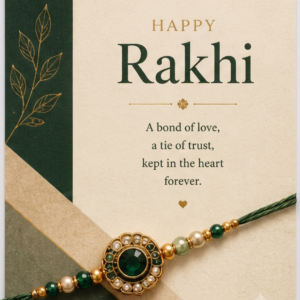 Premium Green Stone Rakhi Greeting Card